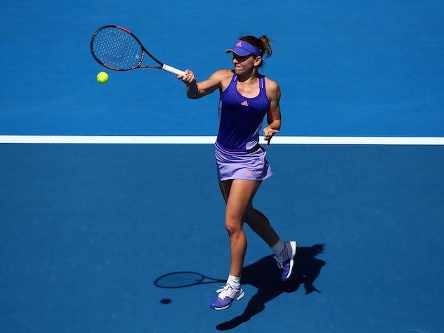 Simona Halep in action against Karin Knapp on day one of the Australian Open on January 19, 2015