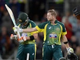 Steven Smith of Australia salutes the crowd after reaching his century during the One Day International Tri Series match between Australia and England at Blundstone Arena on January 23, 2015 