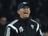 West Bromwich Albion's Welsh manager Tony Pulis shouts from the touchline during the English Premier League football match against Everton on January 19, 2015