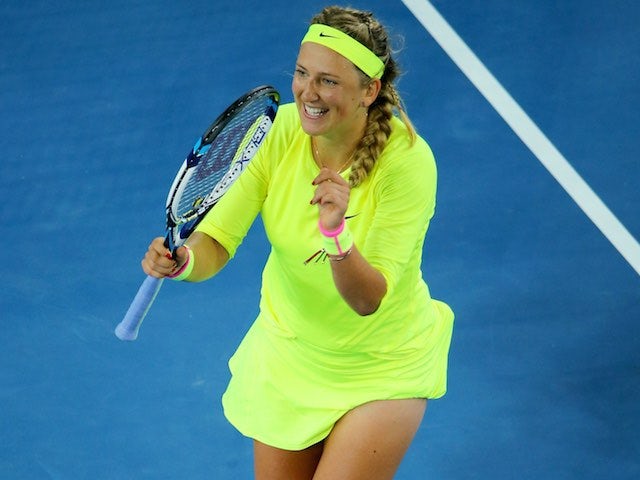 Victoria Azarenka dances smugly after winning her second-round match at the Australian Open on January 22, 2015