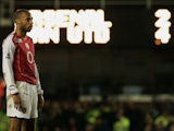 Thierry Henry of Arsenal looks dejected as Manchester take a 2-4 lead during the Barclays Premiership match between Arsenal and Manchester United at Highbury on February 1, 2005