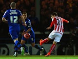 Bojan Krkic of Stoke City scores the opening goal during the FA Cup fourth round match between Rochdale and Stoke City at Spotland Stadium on January 26, 2015