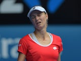 Russia's Ekaterina Makarova gestures during her women's singles semi-final match against Russia's Maria Sharapova on day eleven of the 2015 Australian Open tennis tournament in Melbourne on January 29, 2015