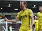 Tottenham Hotspur's English striker Harry Kane celebrates scoring from the penalty spot for their third goal during the English Premier League football match against West Bromwich Albion on January 31, 2015