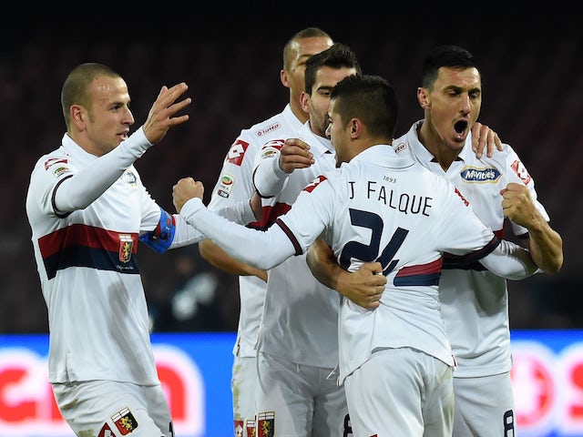 Iago Falque of Genoa celebrates after scoring the goal 1-1 during the Serie A match between SSC Napoli and Genoa CFC at Stadio San Paolo on January 26, 2015