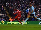 Daniel Sturridge of Liverpool scores his goal during the Barclays Premier League match between Liverpool and West Ham United at Anfield on January 31, 2015