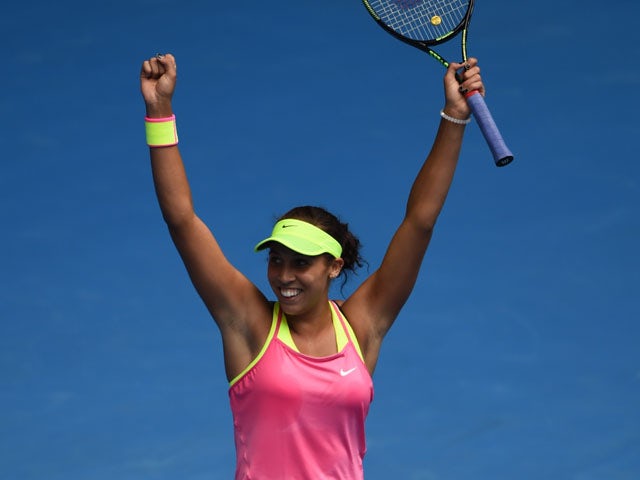 Madison Keys of the US celebrates winning her women's singles match against Venus Williams of the US on day ten of the 2015 Australian Open tennis tournament in Melbourne on January 28, 2015