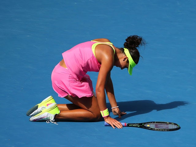 Madison Keys of the United States reacts in her semifinal match against Serena Williams of the United States during day 11 of the 2015 Australian Open at Melbourne Park on January 29, 2015