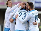 Manolo Gabbiadiani # 23 of SSC Napoli celebrates with his team mates after scoring the opening goal during the Serie A match on February 1, 2015