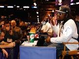 Marshawn Lynch #24 of the Seattle Seahawks addresses the media at Super Bowl XLIX Media Day Fueled by Gatorade inside U.S. Airways Center on January 27, 2015 