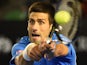 Serbia's Novak Djokovic plays a shot during his men's singles match against Luxembourg's Gilles Muller on day eight of the 2015 Australian Open tennis tournament in Melbourne on January 26, 2015