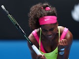 Serena Williams of the United States celebrates winning her fourth round match against Garbine Muguruza of Spain during day eight of the 2015 Australian Open at Melbourne Park on January 26, 2015