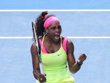 Serena Williams of the United States celebrates winning her semifinal match against Madison Keys of the United States during day 11 of the 2015 Australian Open at Melbourne Park on January 29, 2015