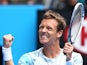 Tomas Berdych of the Czech Republic celebrates winning his quarterfinal match against Rafael Nadal of Spain during day nine of the 2015 Australian Open at Melbourne Park on January 27, 2015