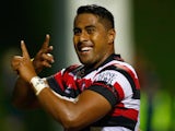 Ahsee Tuala of Counties (L) celebrates his try during the round nine ITM Cup match between Counties Manukau and Auckland at ECOLight Stadium on October 8, 2014