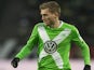 Wolfsburg's midfielder Andre Shuerrle runs with the ball during the German first division Bundesliga football match VfL Wolfsburg vs 1899 Hoffenheim in Wolfsburg, central Germany, on February 7, 2015
