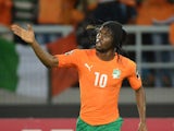 Ivory Coast's forward Gervinho celebrates after scoring his team's second goal during the 2015 African Cup of Nations semi-final football match between Democratic Republic of the Congo and Ivory Coast in Bata on February 4, 2015