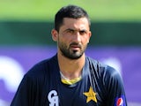 Pakistan cricketer Junaid Khan stretches during a practice session at the Sinhalese Sports Club (SSC) Ground in Colombo on August 13, 2014