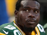 Nose tackle Letroy Guion #98 of the Green Bay Packers on the sidelines during the NFL game against the New York Jets at Lambeau Field on September 14, 2014