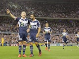 Besart Berisha of the Victory celebrates after scoring a goal during the round 16 A-League match between Melbourne Victory and Melbourne City FC at Etihad Stadium on February 7, 2015
