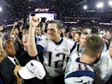 Tom Brady #12 of the New England Patriots celebrates after defeating the Seattle Seahawks 28-24 in Super Bowl XLIX at University of Phoenix Stadium on February 1, 2015