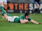 Tommy O'Donnell of Ireland dives over to score his team's second try during the RBS Six Nations match between Italy and Ireland at the Stadio Olimpico on February 7, 2015