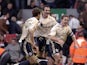 Barnsley's Brian Howard celebrates after scoring in the final minute of extra time to give his team victory over Liverpool during FA cup match at Anfield, in Liverpool, on February 16, 2008