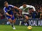 Branislav Ivanovic of Chelsea and Bryan Oviedo of Everton battle for the ball during the Barclays Premier League match on February 11, 2015