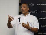 Laureus Academy member Daley Thompson participates in a Q&A session with athletes during a Laureus Brighton Vitality Training day at the Withdean sports complex on January 10, 2015