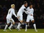 Thomas Ince of Derby County celebrates with Richard Keogh and Will Hughes as he scores their first and equalising goal during the Sky Bet Championship match between AFC Bournemouth and Derby County at Goldsands Stadium on February 10, 2015