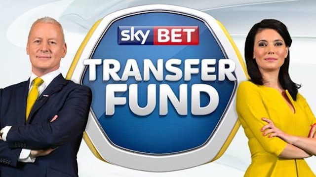Sky Sports News duo Jim White and Natalie Sawyer advertise the Sky Bet Transfer Fund