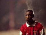 Kevin Campbell of Arsenal 'steaming'' during a Coca Cola Cup match against Sheffield Wednesday at Highbury in London