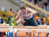 Lawrence Clarke competing in the Men's 110m hurdle heats during the Sainsbury's British Championships Birmingham: Day Three on June 29, 2014