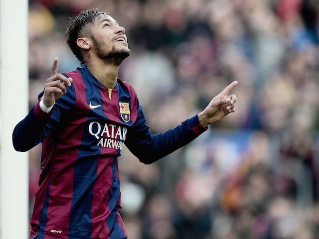 Neymar celebrates scoring for Barcelona on February 15, 2015