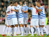 Queens Park Rangers players celebrate Leroy Fer's opener during the Premier League match against Sunderland at the Stadium of Light on February 10, 2015