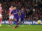 Sergio Aguero of Manchester City scores his team's third goal from the penalty spot during the Barclays Premier League match against Stoke City on February 11, 2015