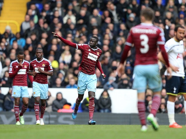 An ecstatic Cheikhou Kouyate celebrates scoring the opener for West Ham on February 22, 2015