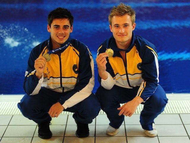 Chris Mears and Jack Laugher pose with their gold medals after winning the 3m synchro at the National Diving Championships on February 20, 2015