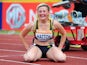Lucy Hatton reacts after running a personal best in the Women's 100m Hurdles Final during day two of the Sainsbury's British Championships at Birmingham Alexander Stadium on June 28, 2014