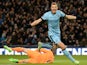 Manchester City's Bosnian striker Edin Dzeko celebrates after scoring his team's third goal during the English Premier League football match between Manchester City and Newcastle at the The Etihad Stadium in Manchester, north west England on February 21, 
