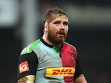 Matt Shields of Harlequins looks on during the LV=Cup match between Gloucester Rugby and Harlequins at Kingsholm Stadium on February 07, 2015 