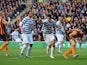 Charlie Austin of QPR celebrates as he scores their first and equalising goal during the Barclays Premier League match between Hull City and Queens Park Rangers at KC Stadium on February 21, 2015