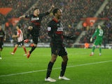 Raheem Sterling of Liverpool celebrates after scoring his team's second goal during the Barclays Premier League match against Southampton on February 22, 2015