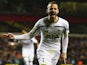 Roberto Soldado of Spurs celebrates as he scores their first goal during the UEFA Europa League Round of 32 first leg match against Fiorentina on February 19, 2015