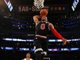 Russell Westbrook rises to dunk the ball for the Western Conference during the 2015 NBA All-Star game at Madison Square Garden on February 16, 2015