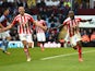 Victor Moses of Stoke City celebrates scoring their second goal with Jonathan Walters of Stoke City during the Barclays Premier League match between Aston Villa and Stoke City at Villa Park on February 21, 2015
