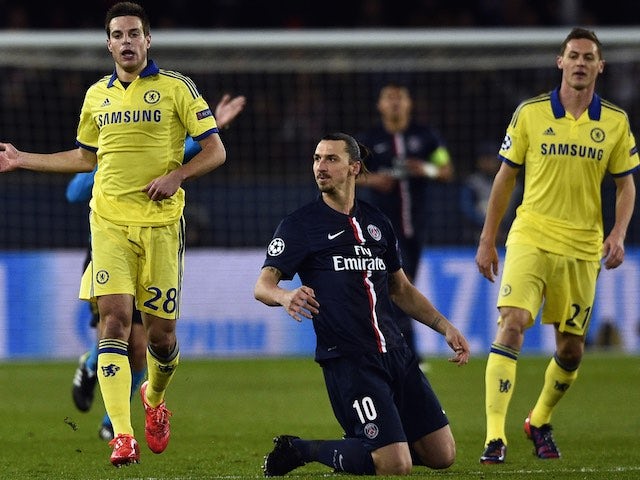 PSG's Zlatan Ibrahimovic misses a goal opportunity against Chelsea on February 17, 2015