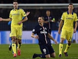 PSG's Zlatan Ibrahimovic misses a goal opportunity against Chelsea on February 17, 2015