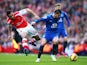 Kevin Mirallas of Everton holds off Francis Coquelin of Arsenal during the Barclays Premier League match between Arsenal and Everton at Emirates Stadium on March 1, 2015