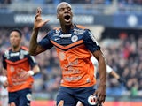 Montpellier's French midfielder Bryan Dabo celebrates after scoring a goal during the French L1 football match between Montpellier (MHSC) and Nice (OGNC) on March 1, 2015
